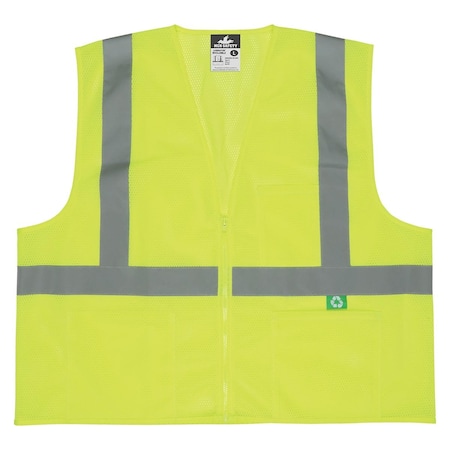 Mcr Safety ANSI Class 2 Hi-Vis Recycled Materials Zipper-Front Vest, L RVCL2MLZ-L